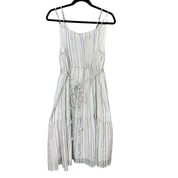 NEW Apiece Apart Daphne Midi Dress Lurex Metallic White Fez Stripe Size 2 - Picture 5 of 11